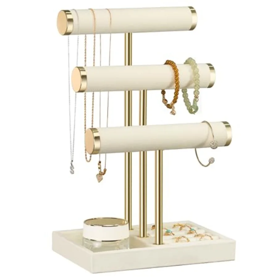 3 Tier Bracelet Holder Display - Detachable T Bar Beige Velvet Bracelet Holder, Jewelry Holder Organizer for Bracelet, Necklace