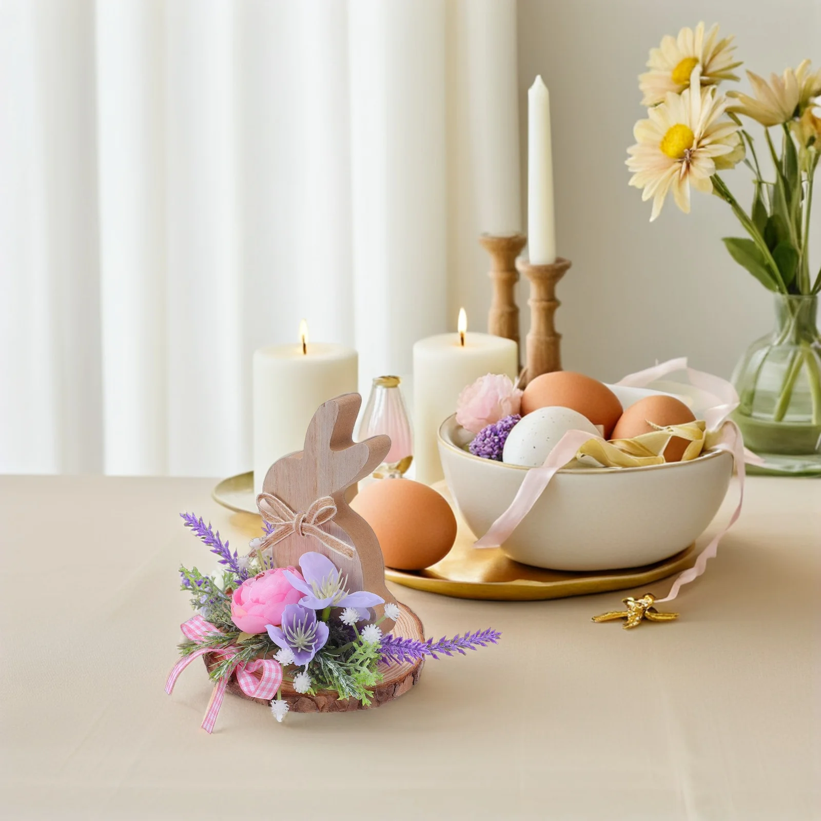 

Rustic Farmhouse Easter Bunny Wooden Cutout Table Centerpiece Spring Decor Bunny Statue for Easter Party Indoor Outdoor Home