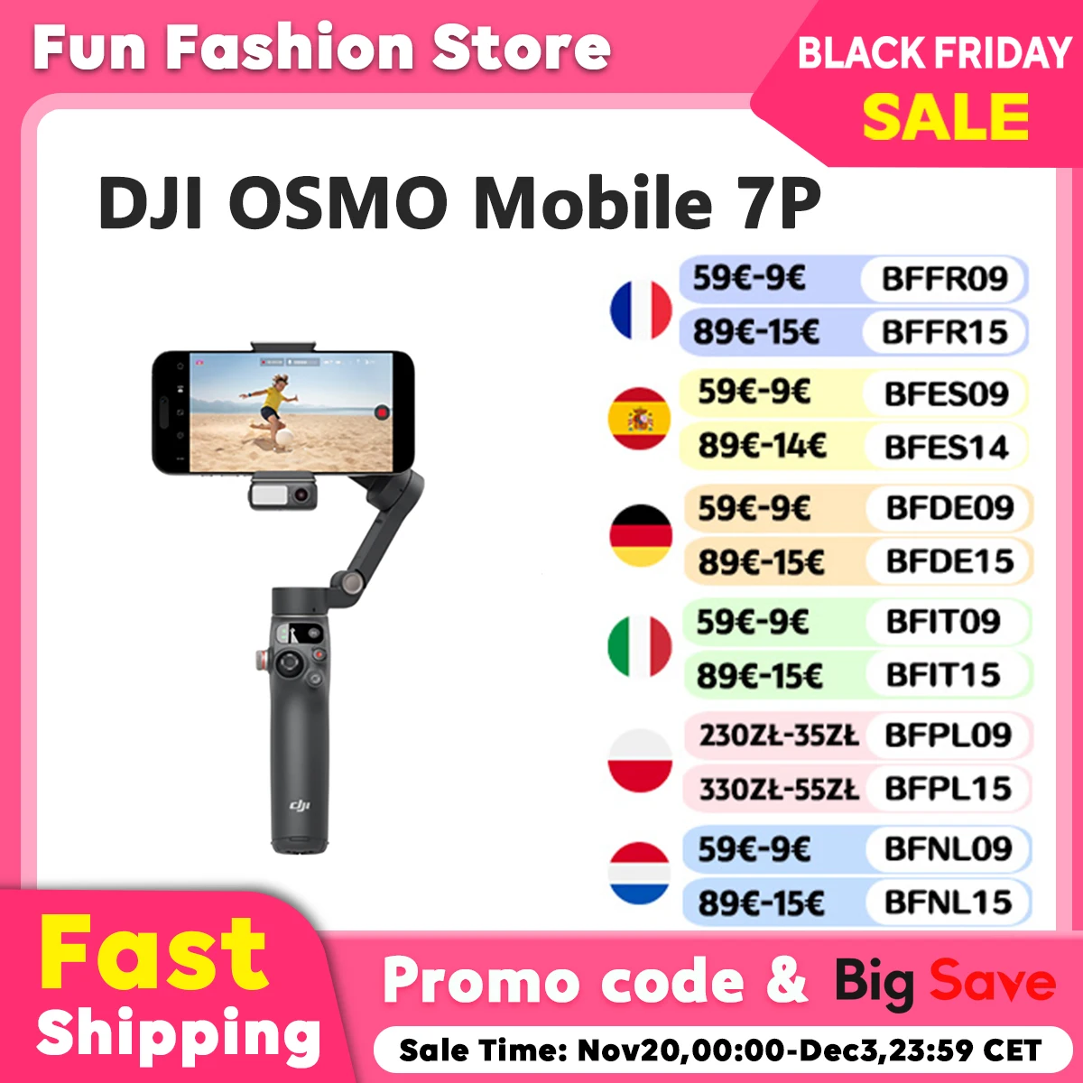 DJI-Osmo Mobile 7P تثبيت Gimbal قوي ثلاثي المحاور ، عمر بطارية 10 ساعات ، شحن هاتف ، أصلي ، جديد