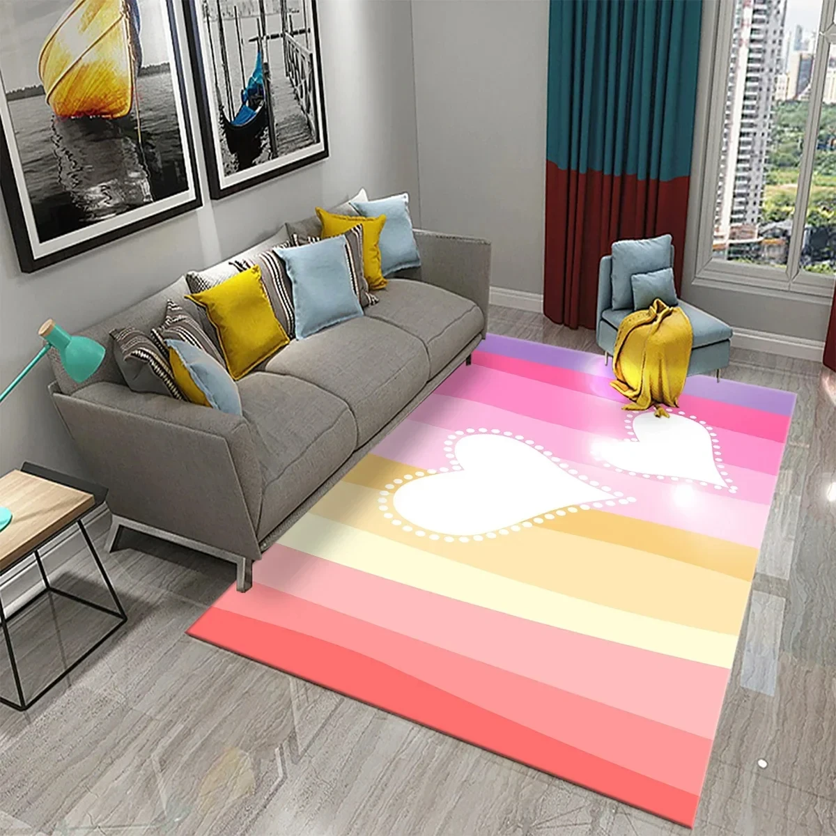 Pink Love Heart Printed Carpet Bedroom Living Room Bedside Bed Household Anti Slip and Soft Decoration Large Piece Home Carpets