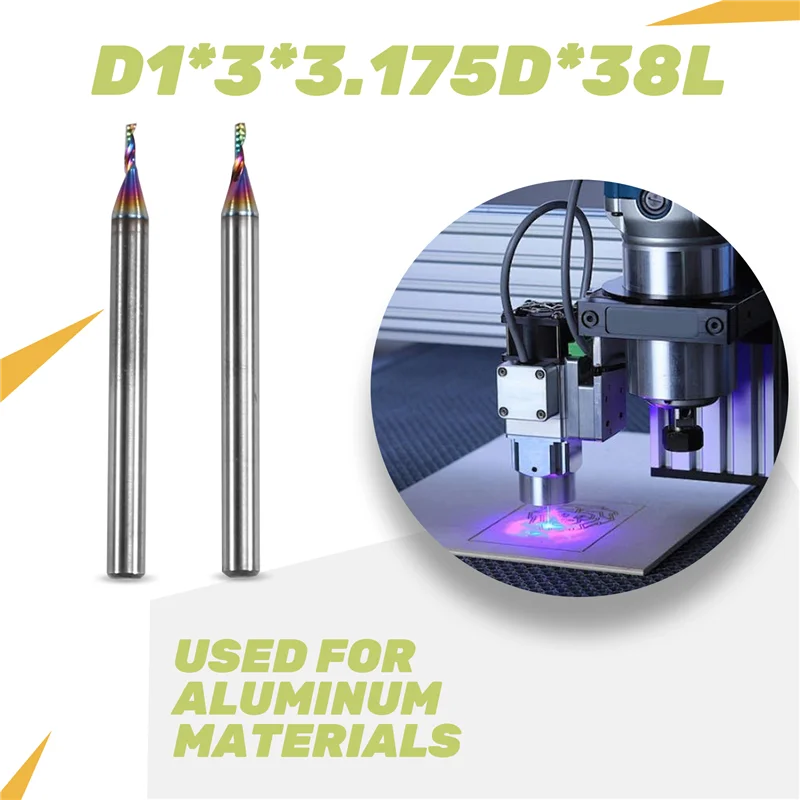 

RMWIN-2PCS D1x3x3.175Dx38l Single Flute Solid Tungsten Carbide Alloy End Mill Coating Milling Cutter Bit Foraluminium