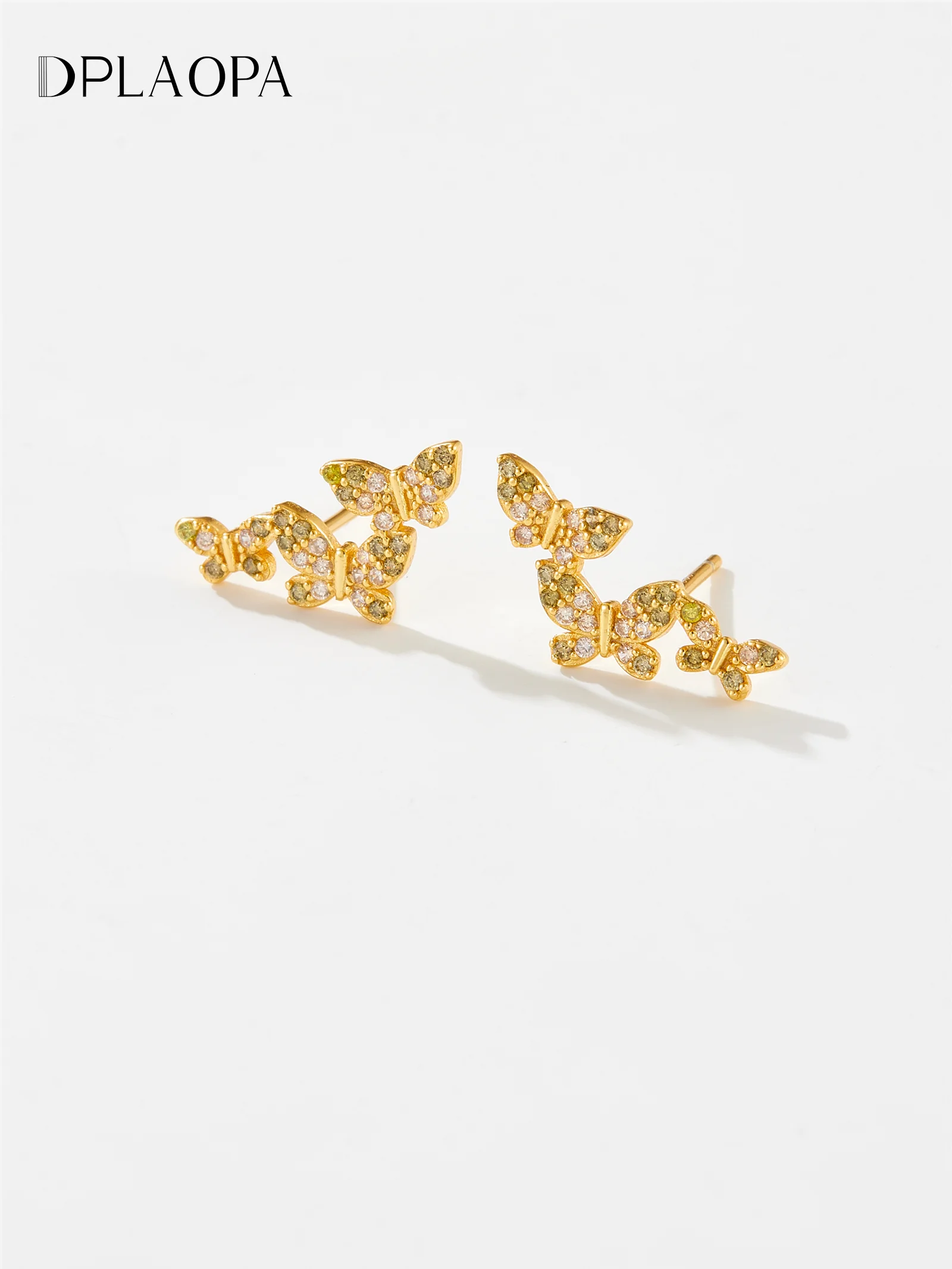 

DPLAOPA 925 Sterling Silver Three Butterfly Clear Zircon Stud Earring Women New Fine Simple Jewelry