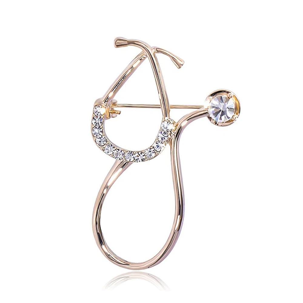 Madrry Gold Color Alloy Stethoscope Brooch for Women Collar Hat Scarf Party Corsage Doctor Medical Brooch Accessories