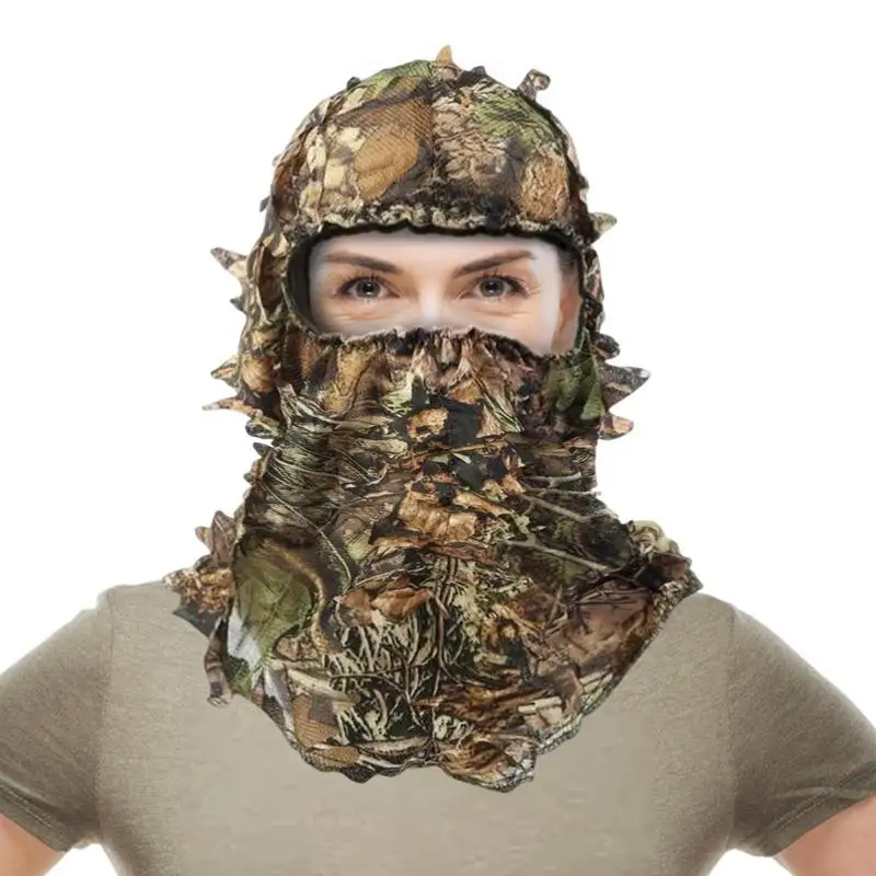 Outdoor 3D Leaf Camouflage Face Mask Hunting CapHead Bird Watching Photography Hood Ghillie Suit Hunting Head Neck Hat