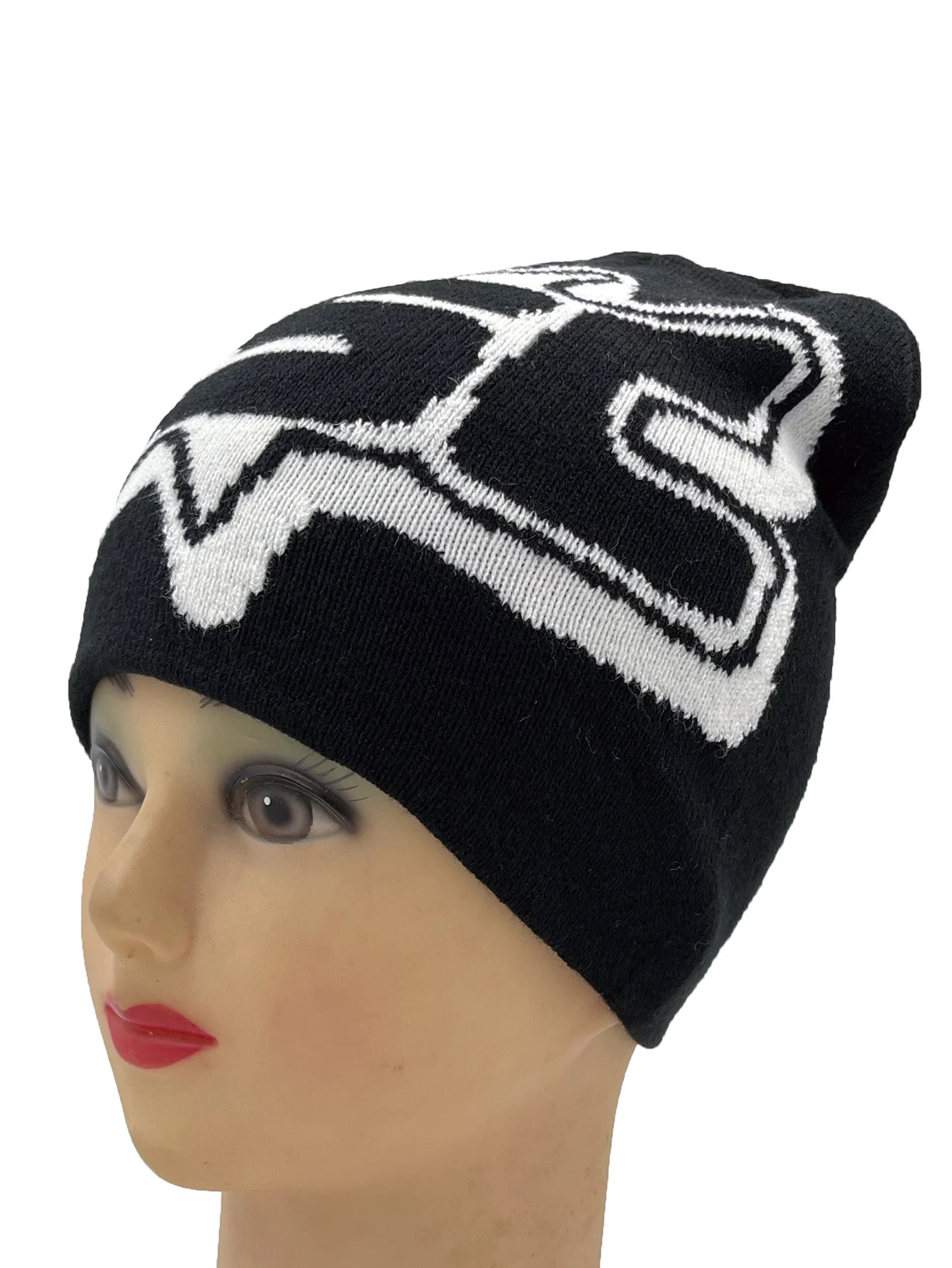 

Зимняя женская шапка с буквенным принтом, мужская шапка без козырька, уличная теплая шапка, осенняя вязаная шапка унисекс