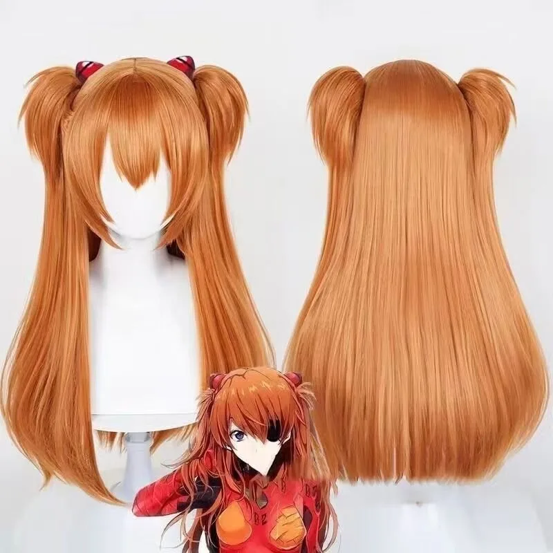 

Neon Cute Genesis Classic Evangelion Orange Cosplay Wig Double Ponytail Tiger Clip Wig High Temperature Silk Anime Costume Wig