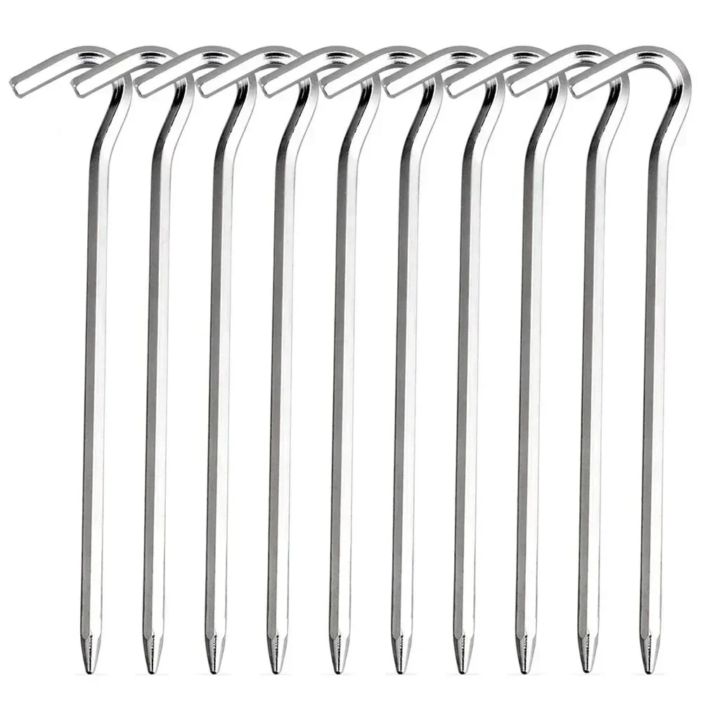 10 Uds estacas de aluminio para tienda de campaña con ganchos, estacas para lona de acampada para viajes al aire libre estacas para el suelo toldo de clavija para tienda dura y ligera