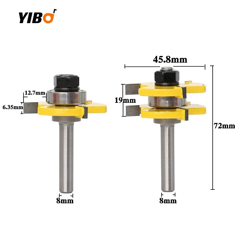 

3/4" Stock Wood Cutting Tool 2pcs/lot RCT Shank Tongue&Groove Joint Assembly Router Bit Set 8mm