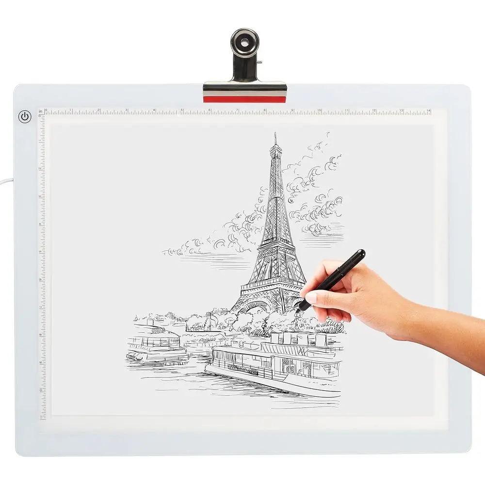 

19 Slim LED Light Box with Adjustable Brightness, USB Cable, Adapter, Paper, and Clip - Ideal for Sketching, Crafting, and Proje