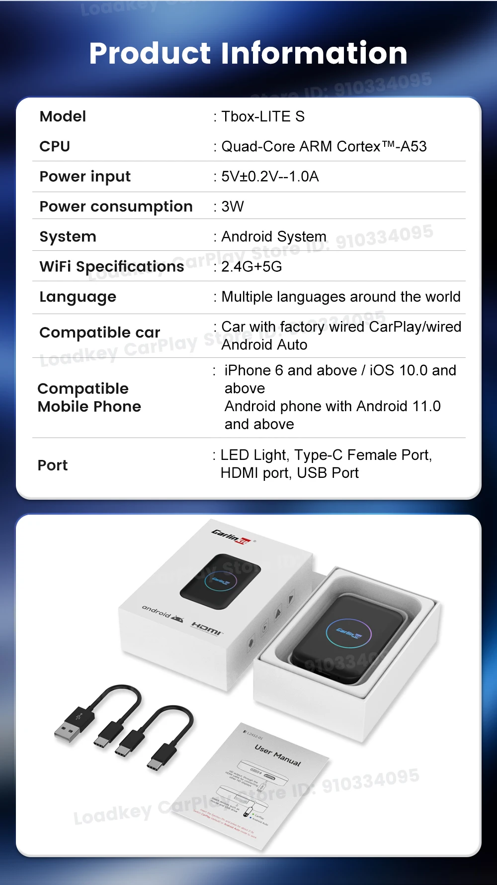 CarlinKit Android AI Box Wireless Adapter Lite S Kabelloser Dongle CarPlay Android Auto für IPTV YouTube Netflix Spotify HD-Ausgang – Detail 16