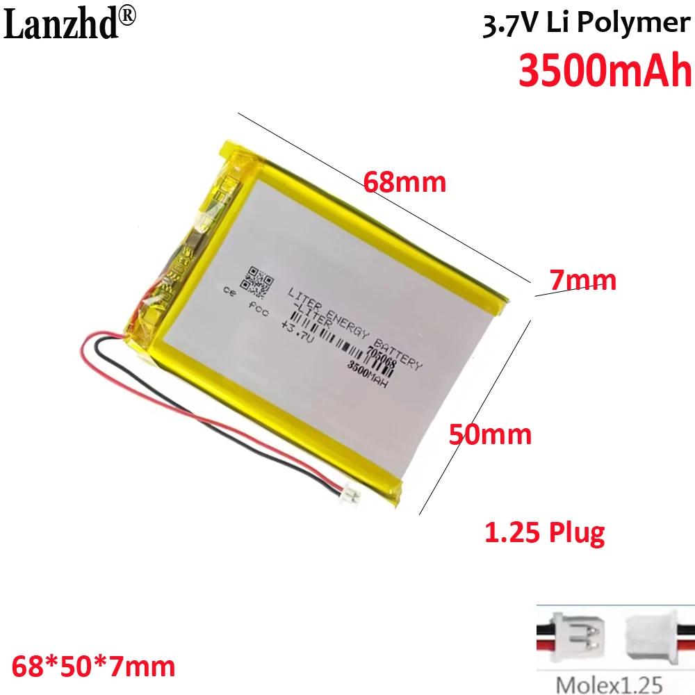 

3.7V Lithium Polymer Battery with Molex 1.25 Plug 705068 3500mAh For RG35XX R36S Pda Tablet Pcs Digital Products batteries