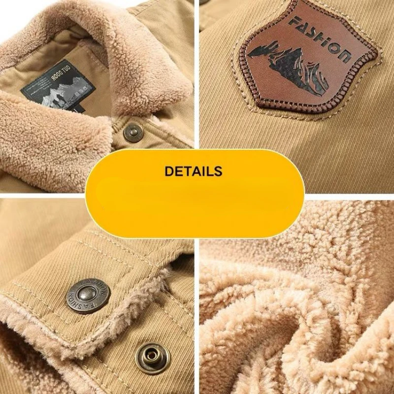 Winter Fleece Cotton Coat Lamb Fur Men Bomber Jacket Military Tactical Multi-Pocket Windbreaker Warm Thick Outerwear Brand Tops