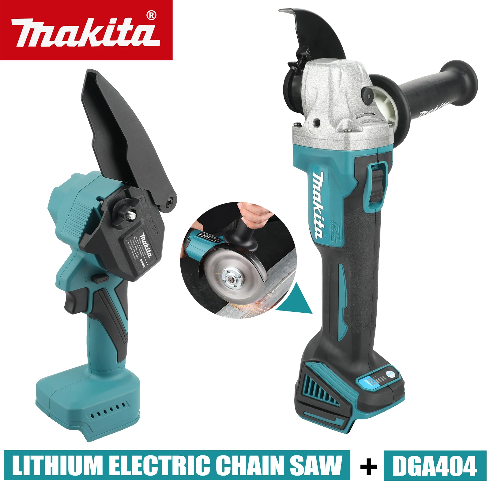 

Makita 18 В литиевая батарея DGA404 Бесщеточная угловая шлифовальная машина, ручная электрическая бензопила, комбинированный комплект для обрезки ветвей (без теста)