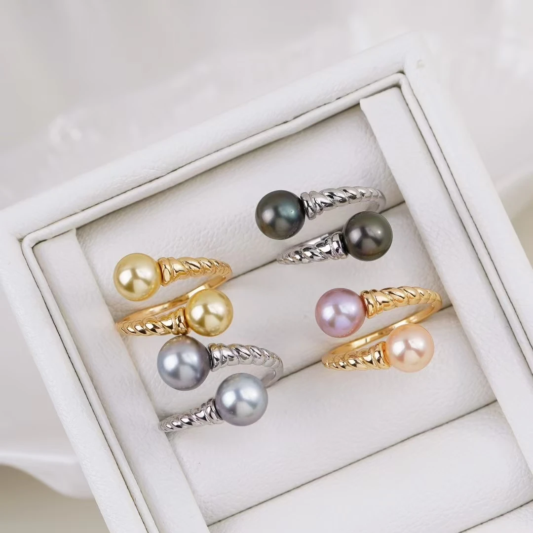 

925 Sterling Silver Adjustable Finger Ring Mountings Base Setting Findings Jewelry Accessories Components for 8-10mm Pearls