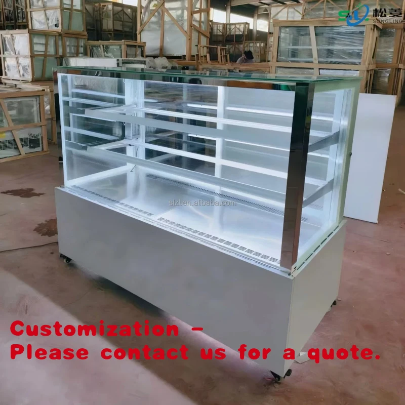 custom.Modern Square Glass Cake Display Cabinet 1500mm Cooling Frost Bakery Refrigerator Marble Cake Display Fridge