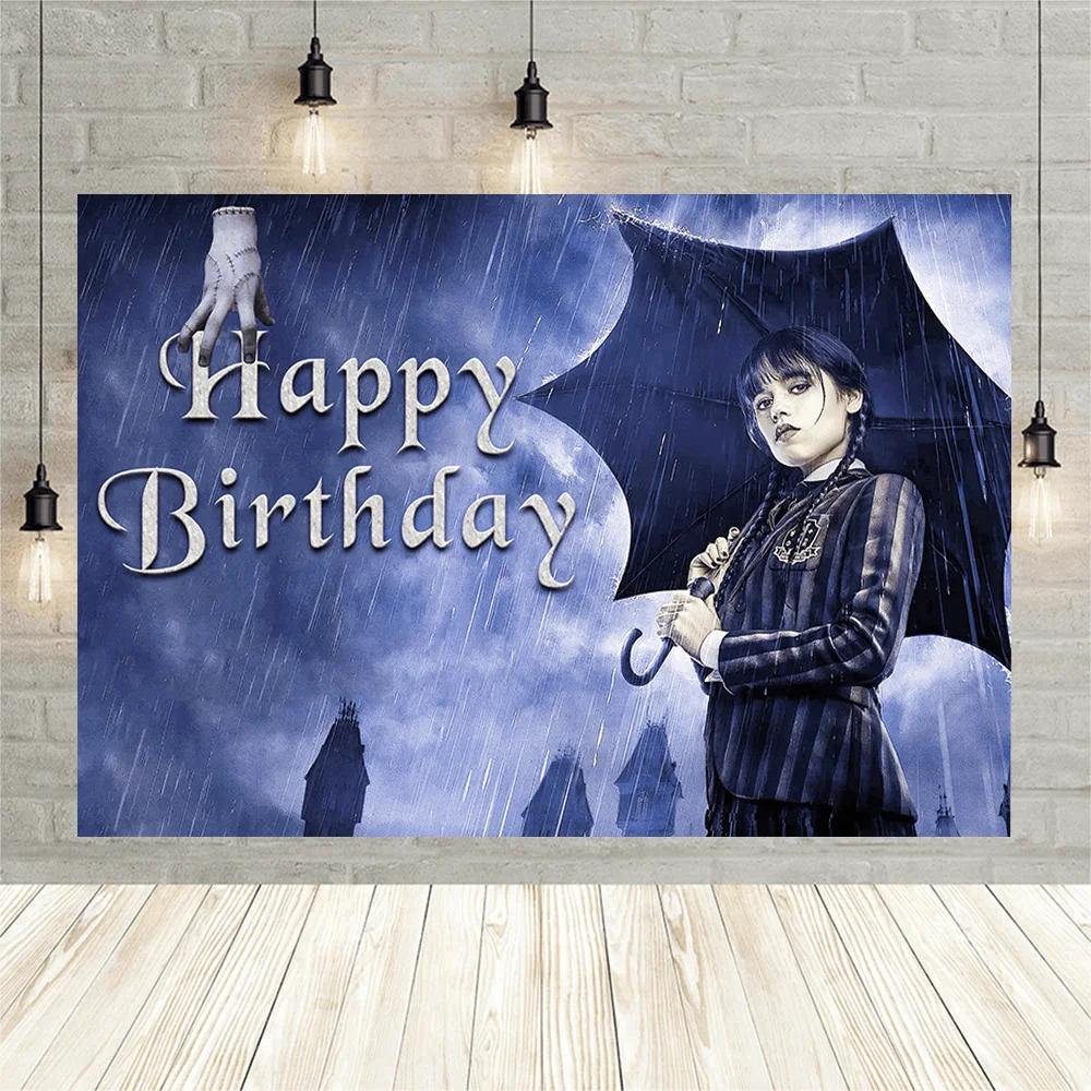 Addams Family Wednesday Backdrop Children\'s Birthday Party Hand Dance Horror Movie Photography Backdrop Banner Customization