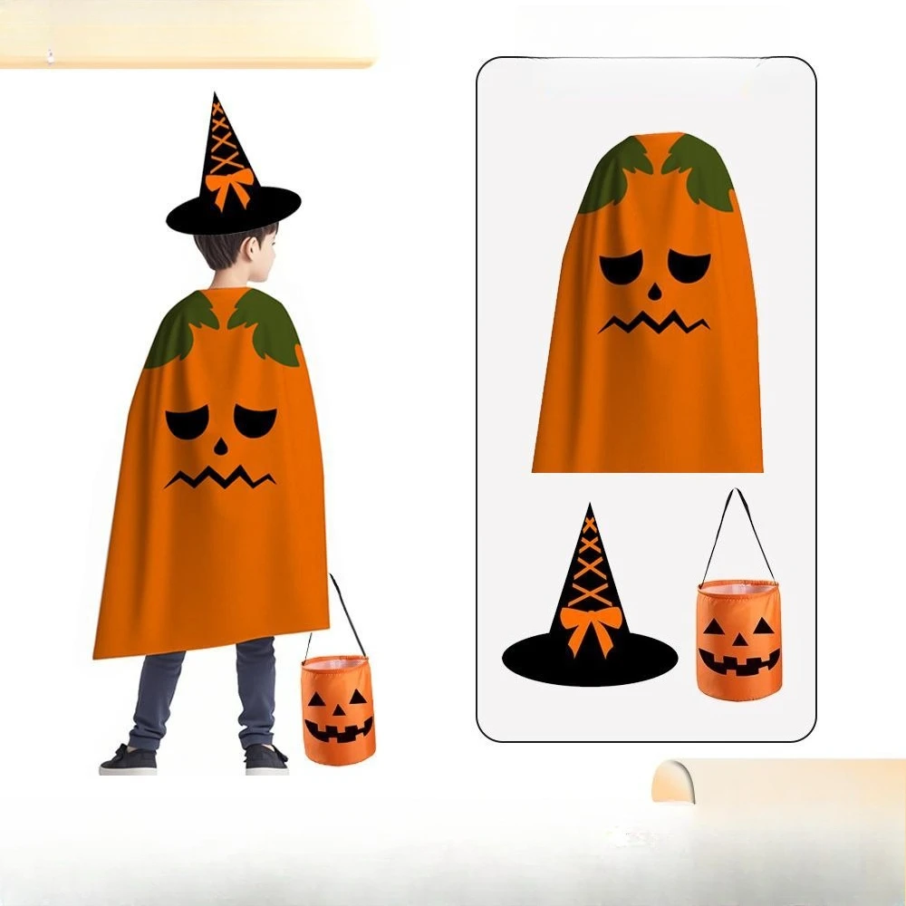 ملابس الهالوين للأطفال، أكياس حلوى الهالوين المتسولة لأكياس الحلوى، قبعة الساحرة، ملابس عباءة اليقطين