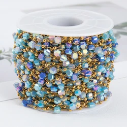 1meter Stainless Steel Crystal Bead Chain Blue Natural Stone beaded Chian for Necklace Bracelet Sweater Chain Jewelry Making DIY
