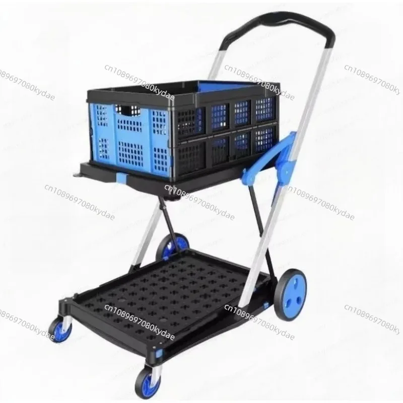 

For Utility Cart Multi Use Functional Collapsible Shopping Carts 2-Tier Collapsible Shopping Cart with Baskets Carritor