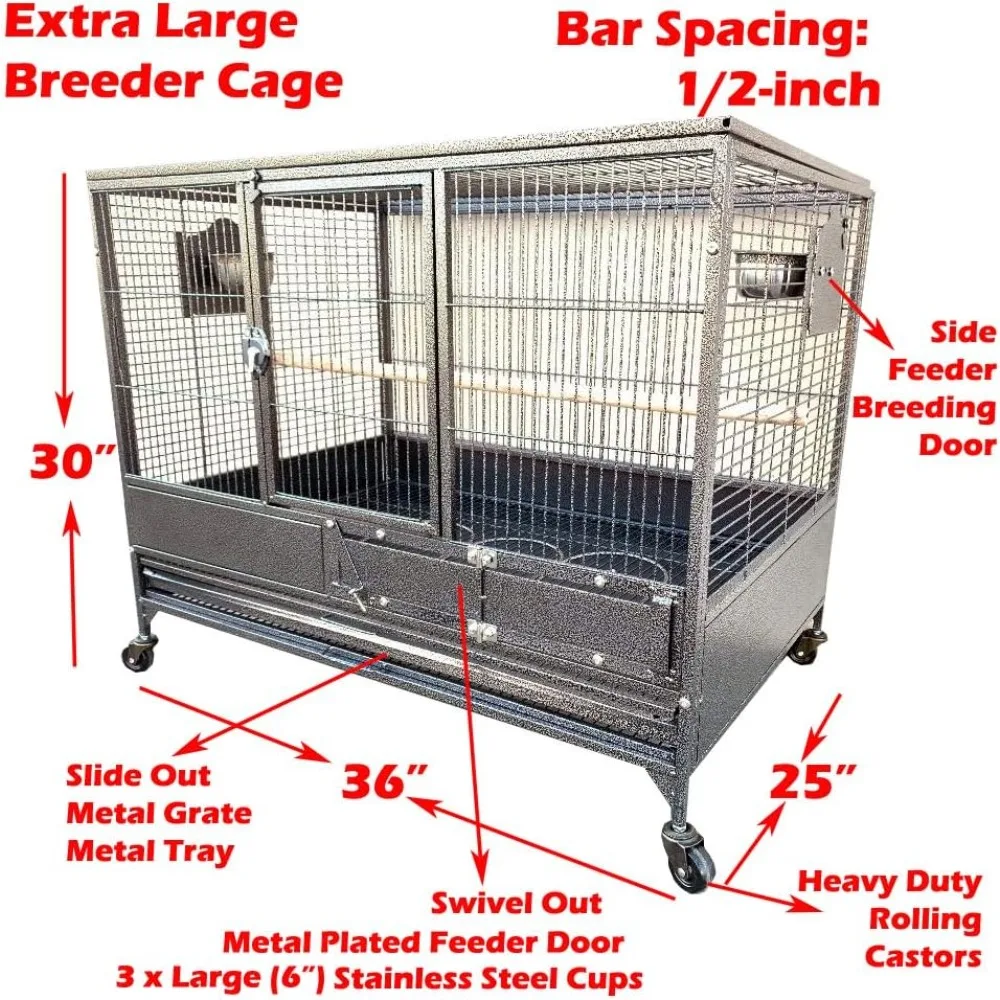 Extra Large Stackers Heavy Duty Wrought Iron Breeder Parrot Aviary Bird Breeding Rolling Cage with Side Nest Doors