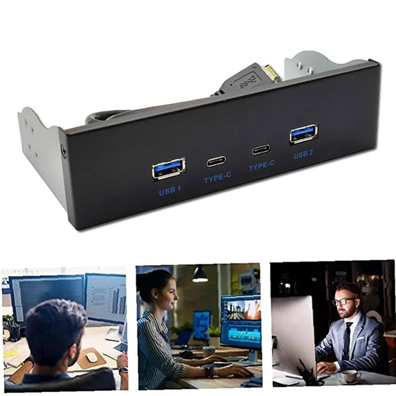 Panneau de lecteur optique USB3.2 TYPE-C 10Gbps, 2X USB GEN2 + 2X TYPE-C, HUB 3.5 pouces 5.25 pouces, 19 broches vers Port C avant et arrière