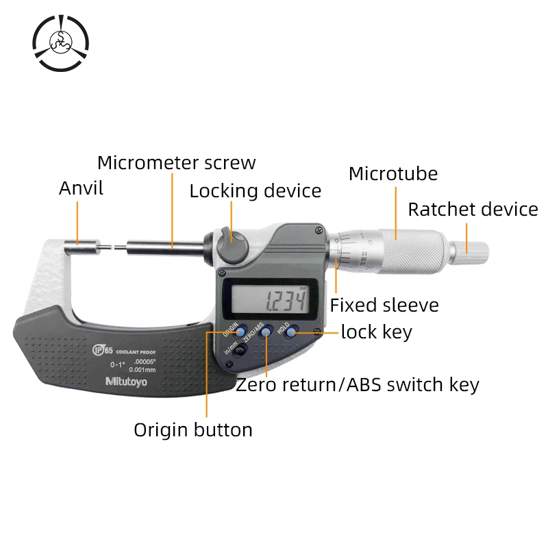 Mitutoyo 0-25mm Digital Micrometer 0.001mm Electronic Micrometer Gage Chrome Plated Outer Diameter Micrometer