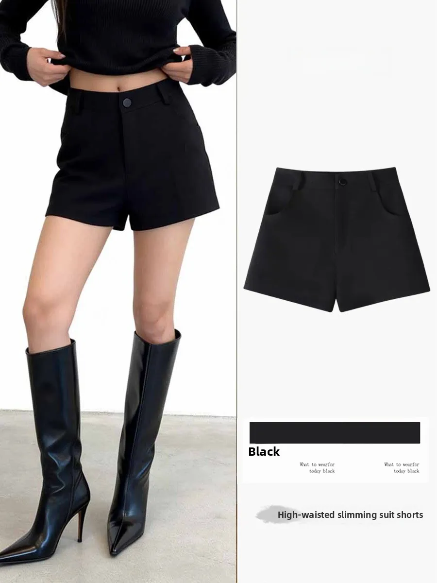 

High Waist A-Line Short Pants Women's Summer New Straight Leg Wide Leg Pants Slimming Casual Suit Pants Casual Style Pure Col...