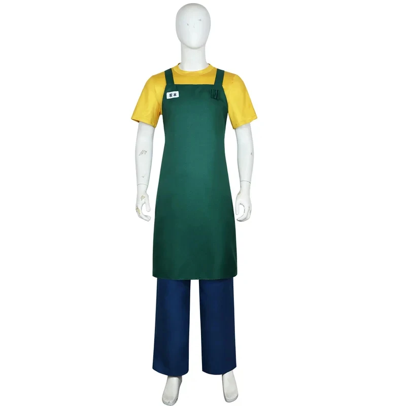 

TYV55Anime SAKAM Days Taro Sakamoto Cosplay Nice Stitching OUTFIT Wig Yellow T-shirt Green Apron Glasses Halloween Party FO