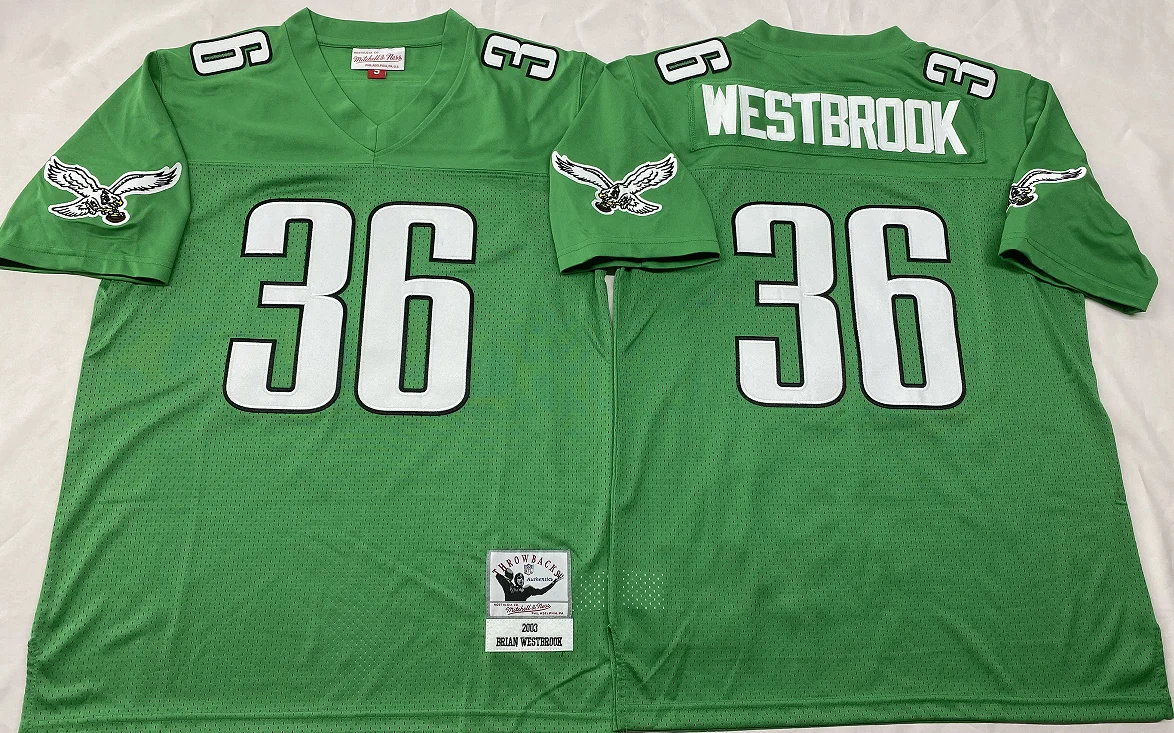 قميص كرة القدم 36 WESTBROOK أبيض وأسود وأخضر ريترو مخيط للرجال دروبشيبينغ