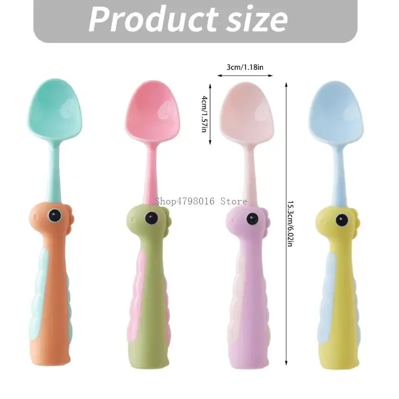 Baby Spoon for Independent Feeding Practice with Gently Shaped Profile, Dinosaur Handle and Lightweight Polypropylene Design