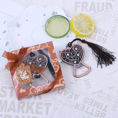 50pcs Antique  heart-shaped bottle opener Bottle Opener Wedding Favors Beer Opener