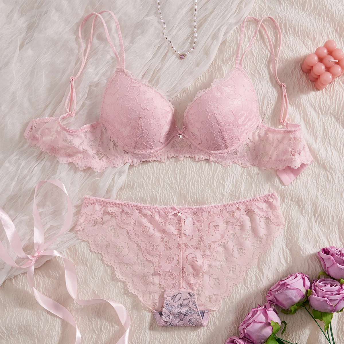 Conjunto de 6 piezas de sujetador y bragas para mujer, conjunto sexy con encaje estampado y patchwork, sin forro, ajuste cómodo, sujetador push-up para mujer, conjunto de ropa interior femenina