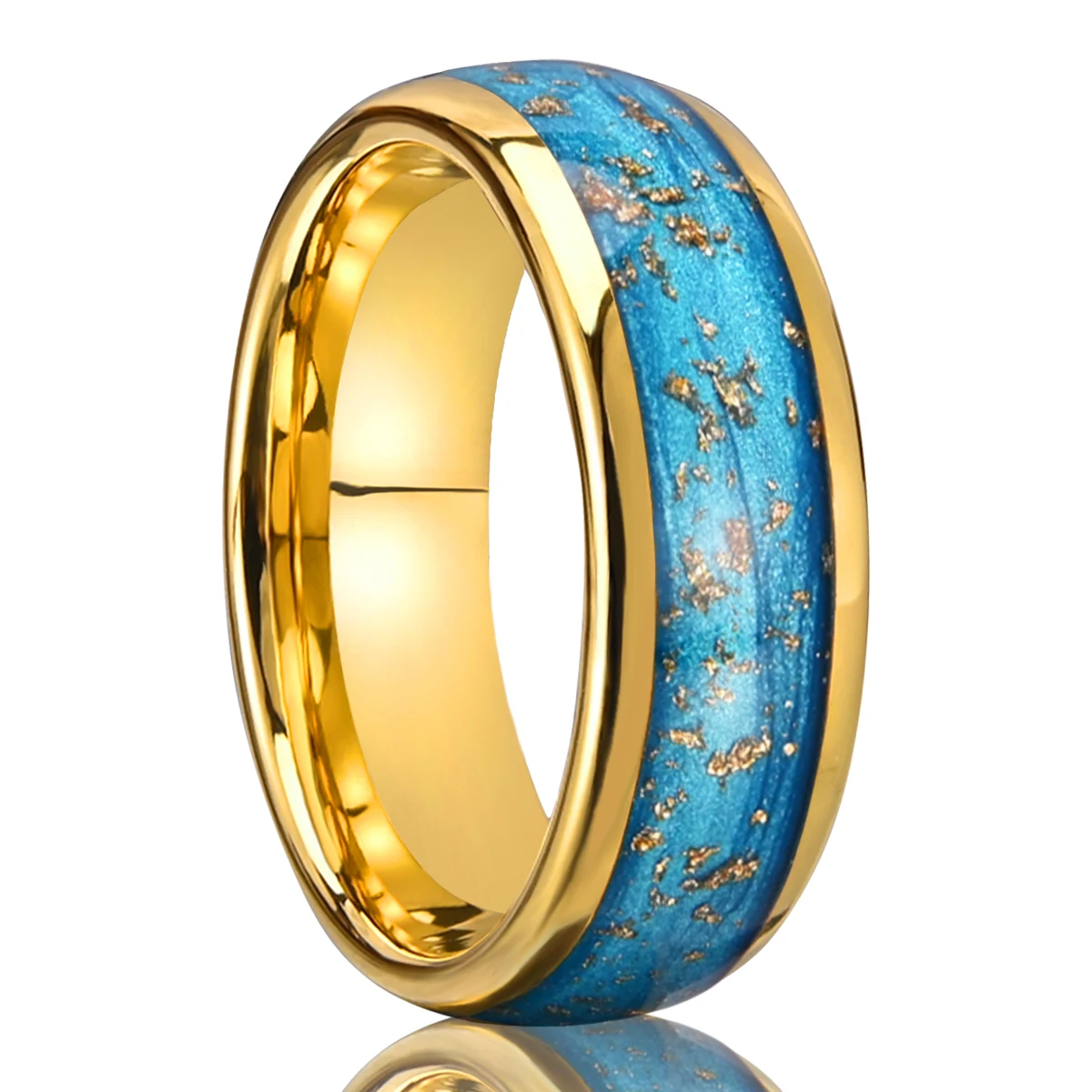 

Men's and Women's Tungsten Rings, Engagement Rings, Crushed Turquoise Inlay, Dome Polished, Comfortable