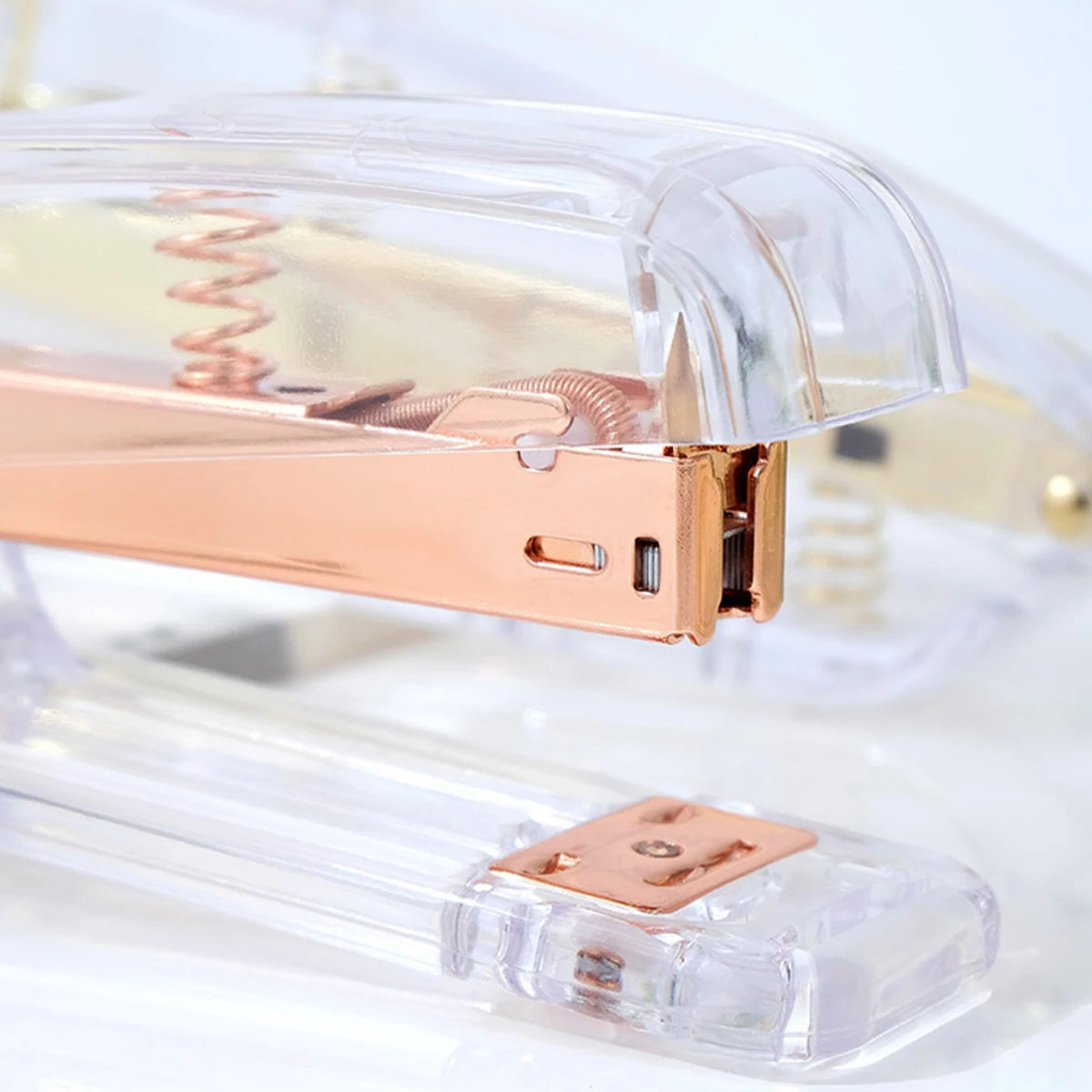 Rose gold style transparent acrylic stapler, minimalist transparent stapler for office and home use, without staples