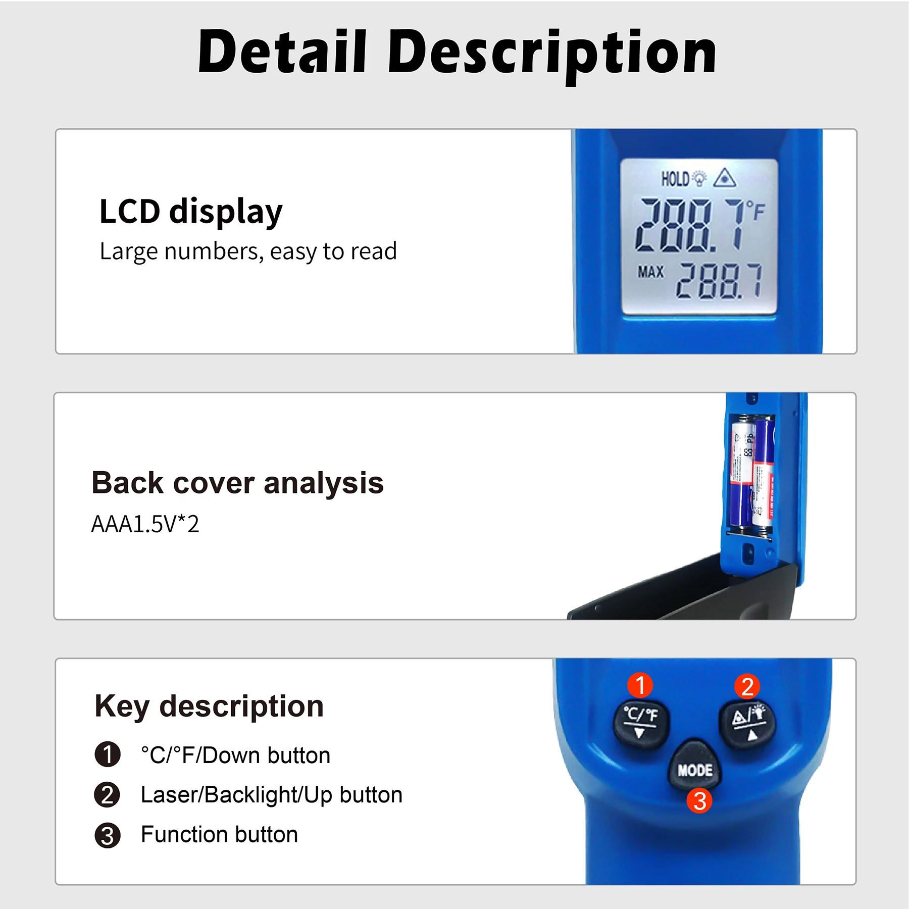 LCD Industrial Electronic Thermometer NonContact -50~550°C Digital Laser Temperature Meter Gun Laser Point Infrared Thermometer