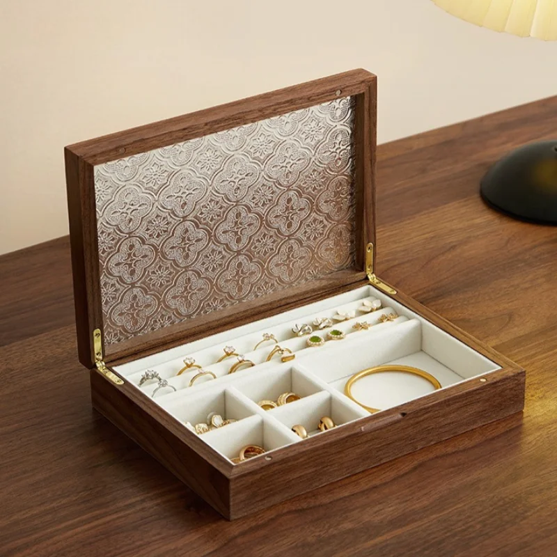 Solid Wood Jewelry Storage Box Travel Earring Collection Cases Women Necklace Storages Boxes Jeweler Pendant Organizer Case