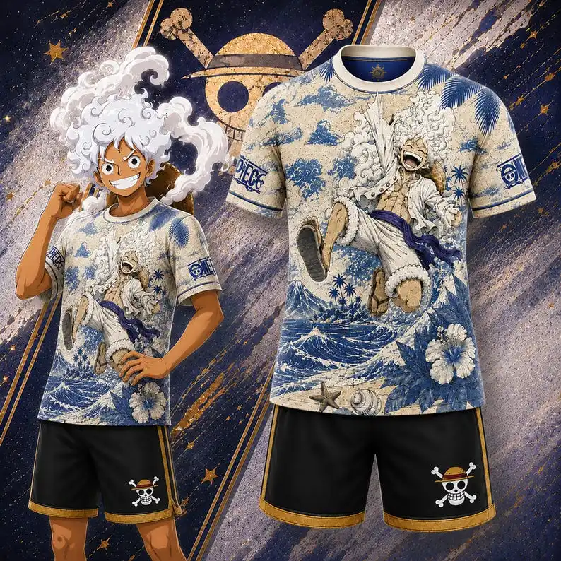 Anime Nikalufei adult and children's 3D printed breathable short sleeved shorts couple style/parent-child casual two-piece set