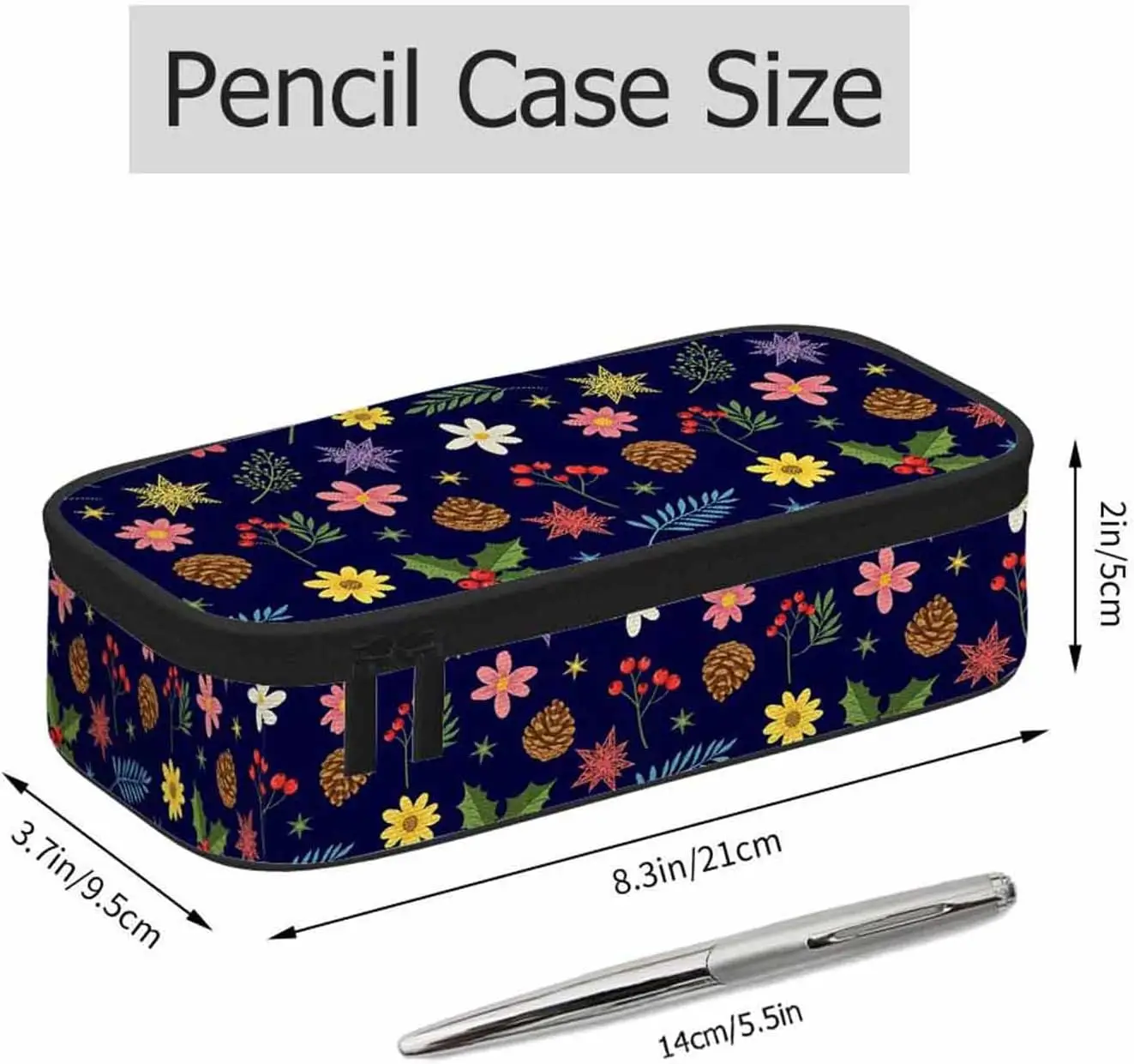 Berries Pencil Bag Pine Branches Flowers Stars Snowflakes Big Capacity Pencil Case Pencil Pouch Pen Bag School Students Boy Girl