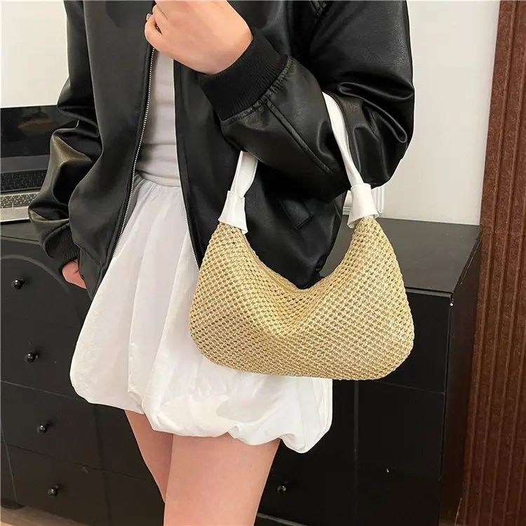 

Trendy Women's Bag 2025 Summer New Faionable Small Woven Underarm Bag Single oulder Crossbody Bag Fabric Zipper Closure