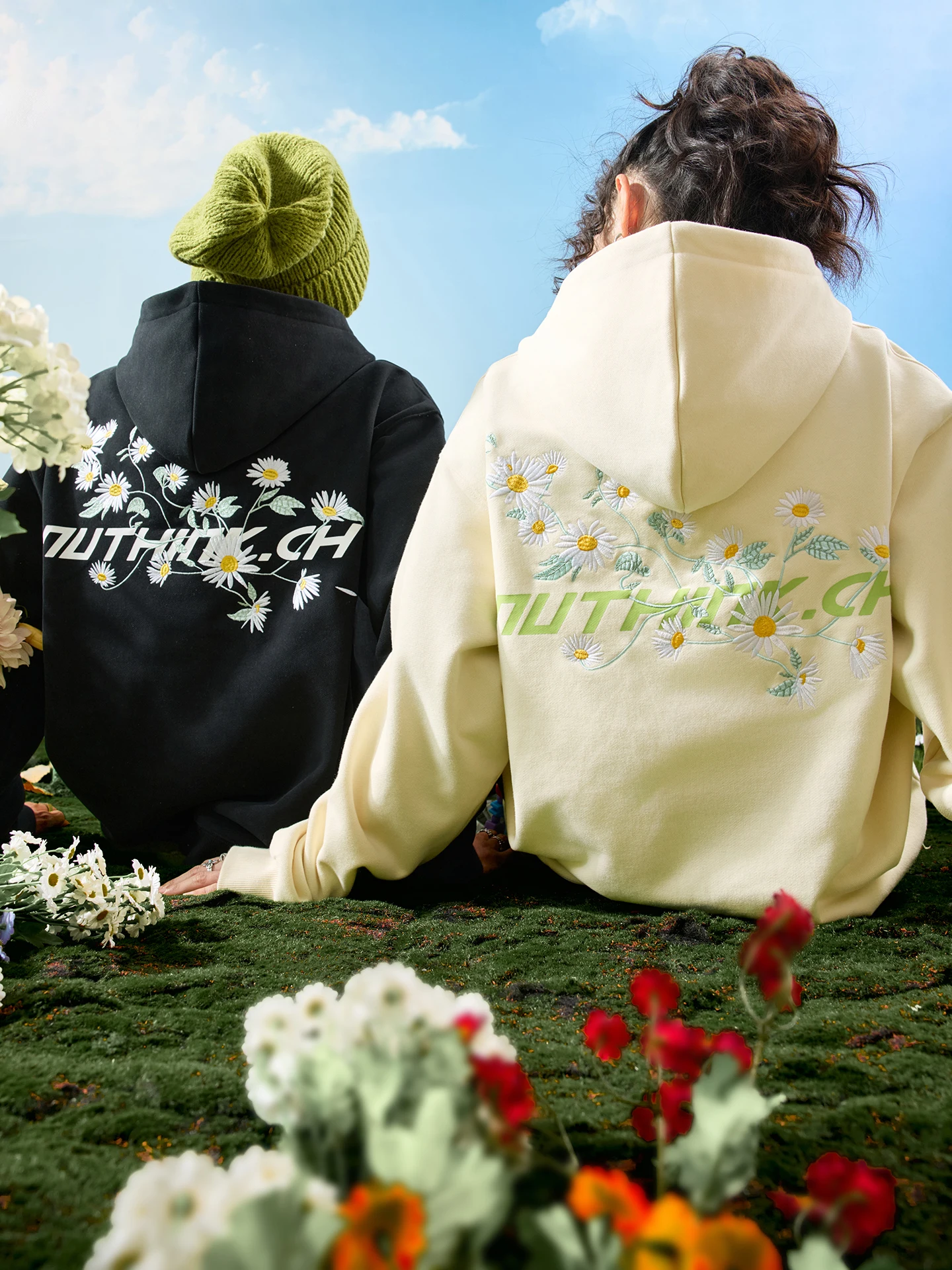 

Худи Nuthink American Sle Daisy с вышивкой, свободного кроя, удлиненный рукав, удобный хлопковый свитшот для весны