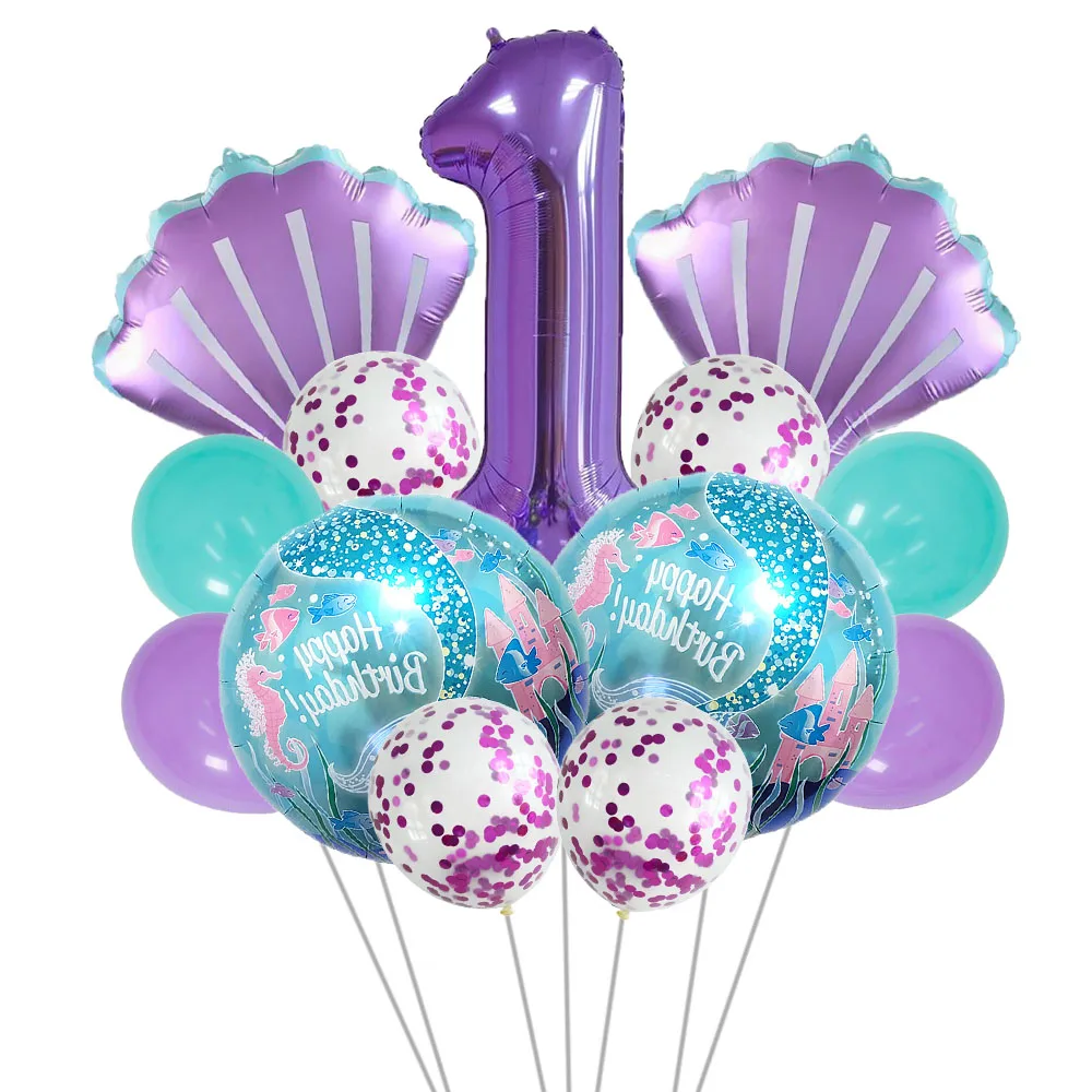 13 Stück Muschel-Meerjungfrau-Geburtstagsballons 32 Zoll Lila Nummer 0-9 Folienballon-Set Alles Gute zum Geburtstag Luftballons Festliches Partyzubehör
