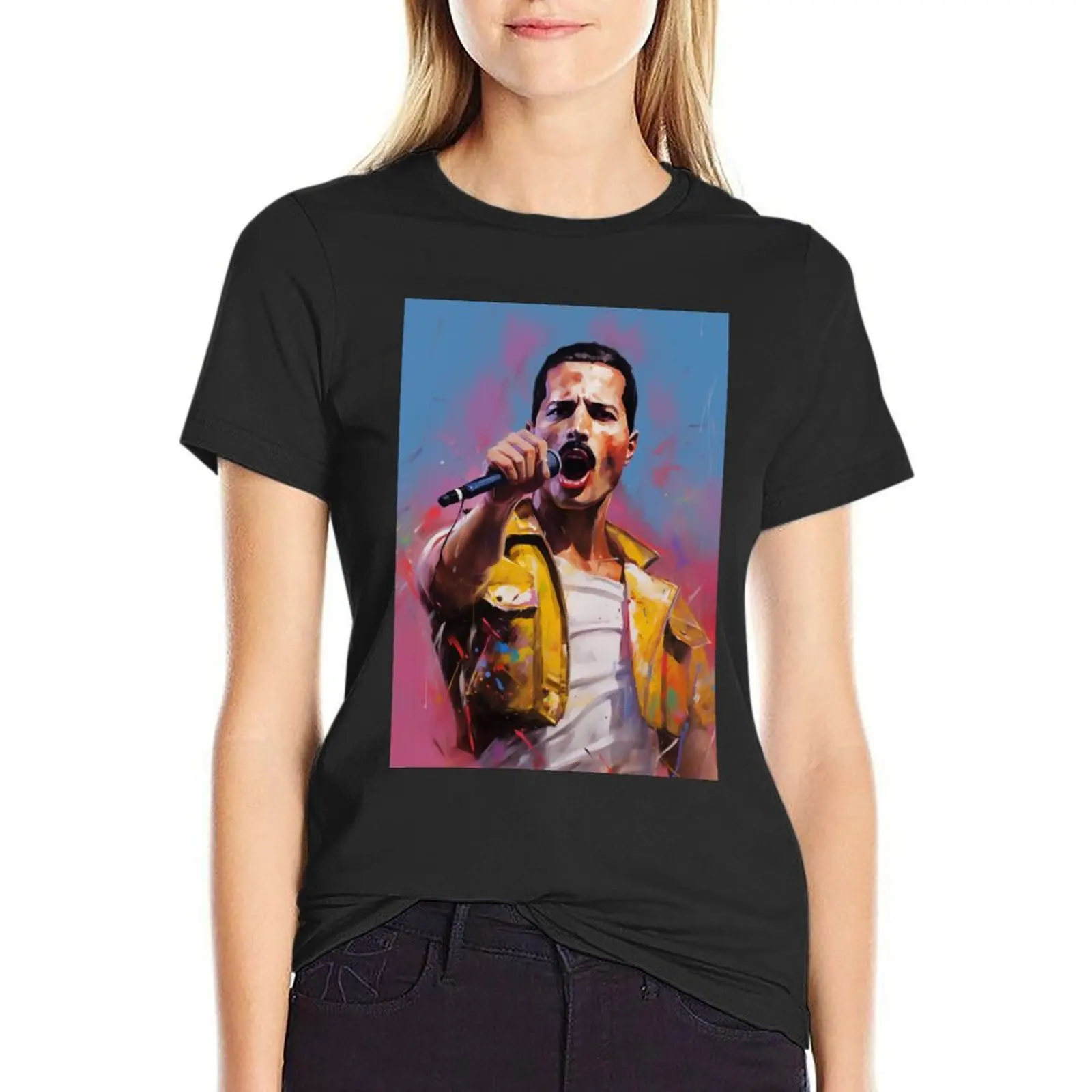 

Freddie Mercury is singing T-Shirt aesthetic clothes plus size tops sports fans white t shirts for Women