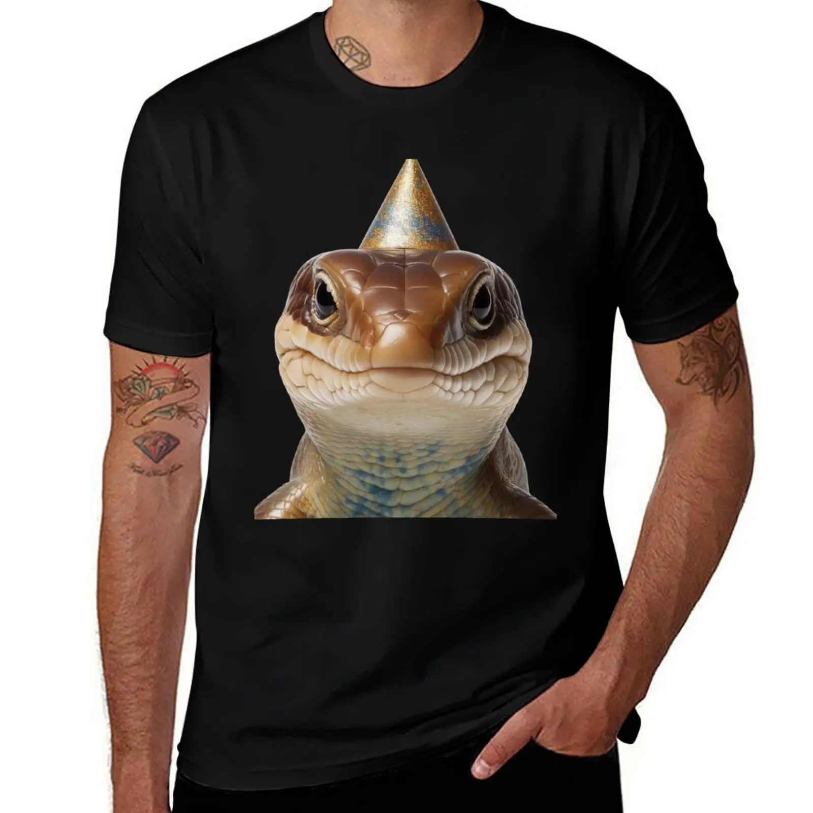 

Cute Skink Lizard with Party Hat Birthday Celebration T-Shirt anime t shirts oversized t shirt graphic t shirts men clothings