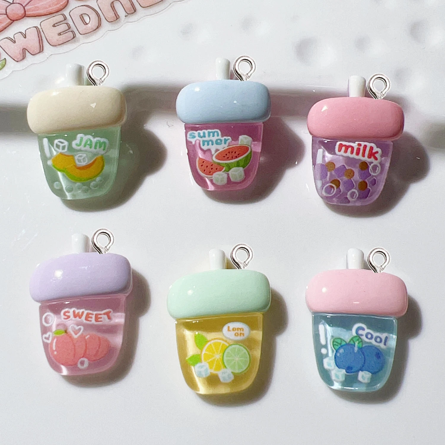 

10Pcs Glossy Fruit Drink Bottle Resin Charms Cute Earrings Necklace Flatback Pendant Creative Phone Decor Materials DIY Supplies