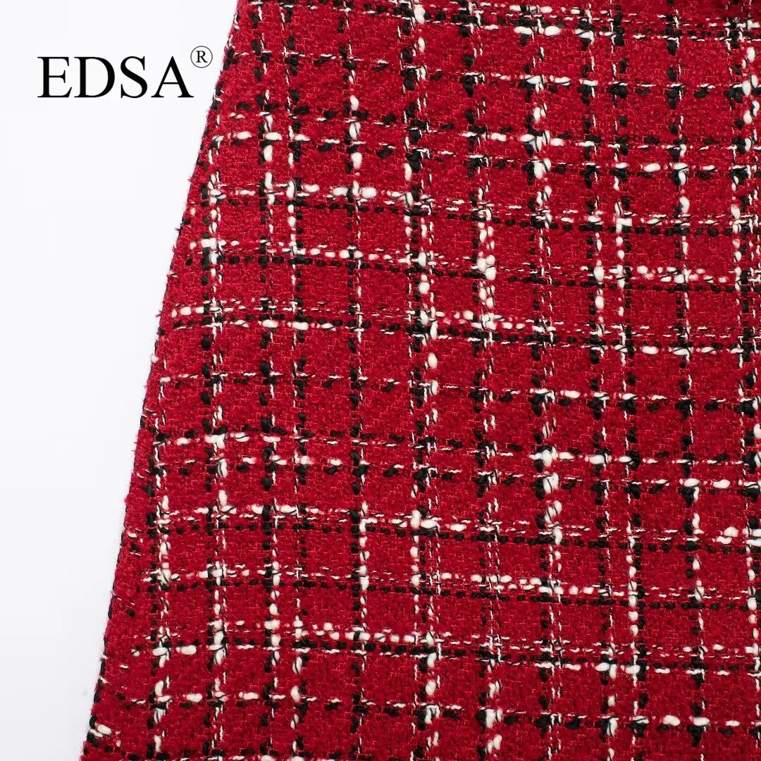 تنورة شورت تويد حمراء للسيدات من EDSA شورت بسحاب جانبي عالي الخصر ملابس الشارع #3