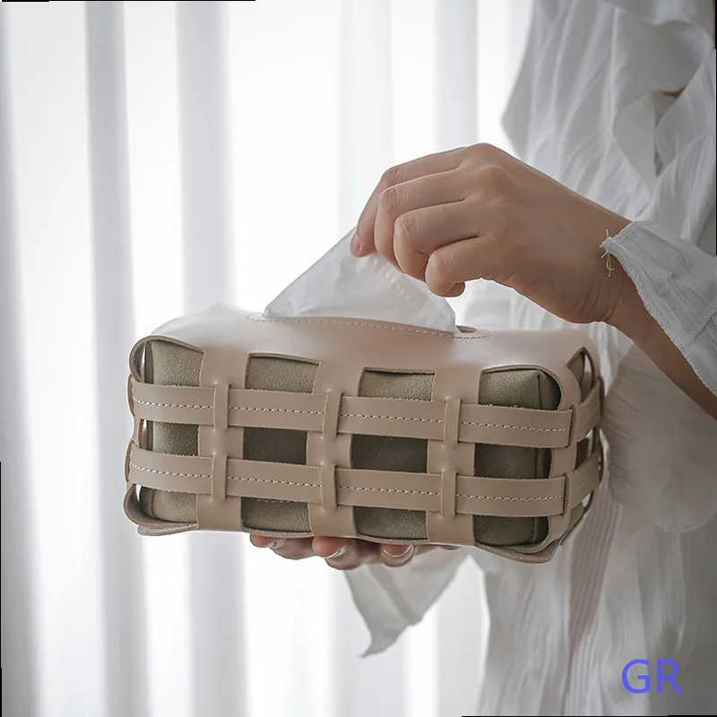 Nordic Luxury Handwoven Leather Tissue Box Creative Napkin Holder Home Decor view 2