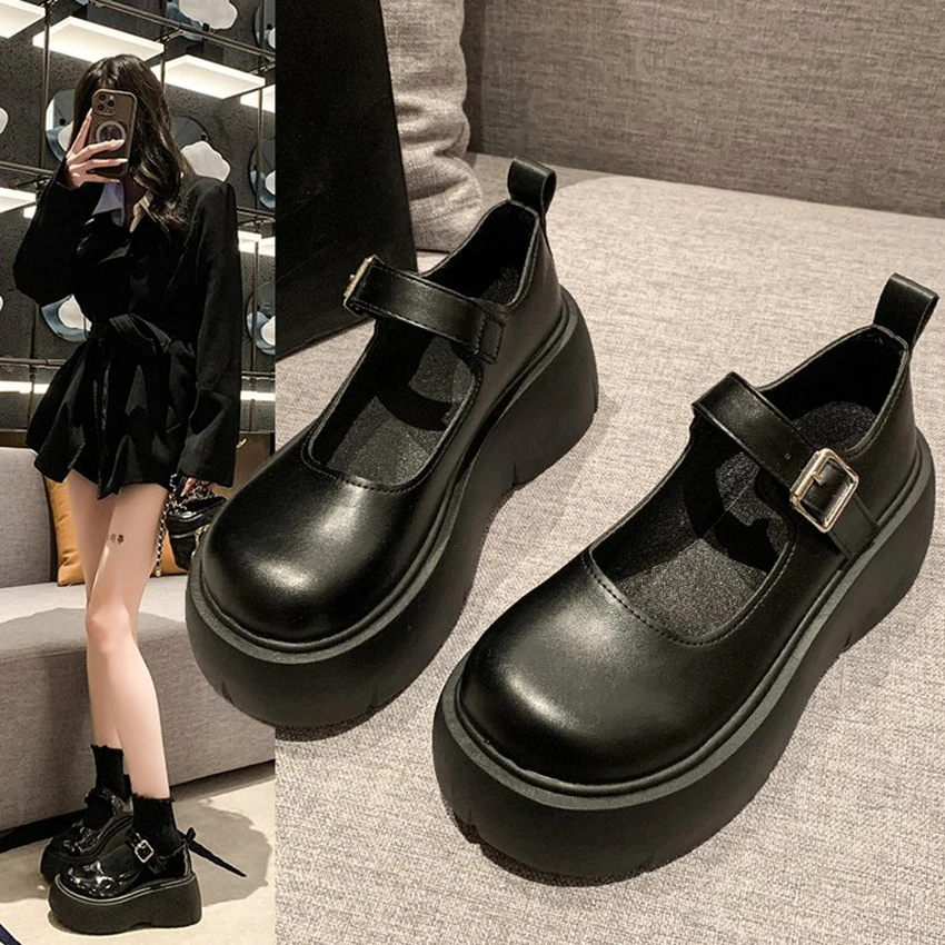 2024 NEW Female Oxford Spring Fall High Heels Block Platform Shoes Women\'s Office Patent Leather Casual Fashion vulcanized Sheos