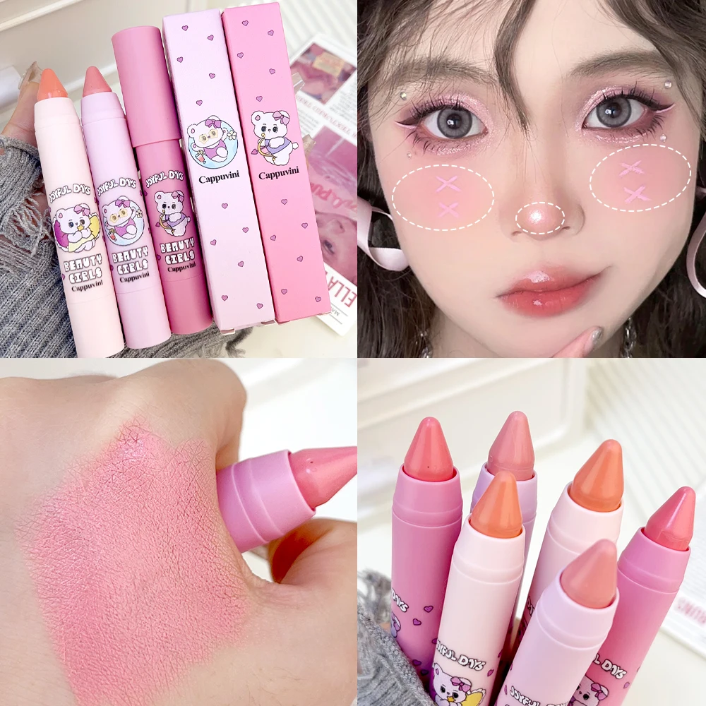 Face Makeup Blush, Lápis de Sombra, Bochecha Olhos Base Contorno, Tint Blush Stick, Coréia Sweet Girl, Pink Peach Rouge Cream Pen Cosmetic