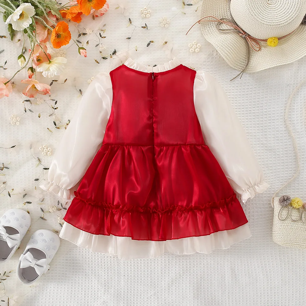 Spring and Autumn New Girl Baby Dress 0-3 Year Old Fake Two Pieces Doll Bow Double Fold Lolita Birthday Party Dress Sweet Prince