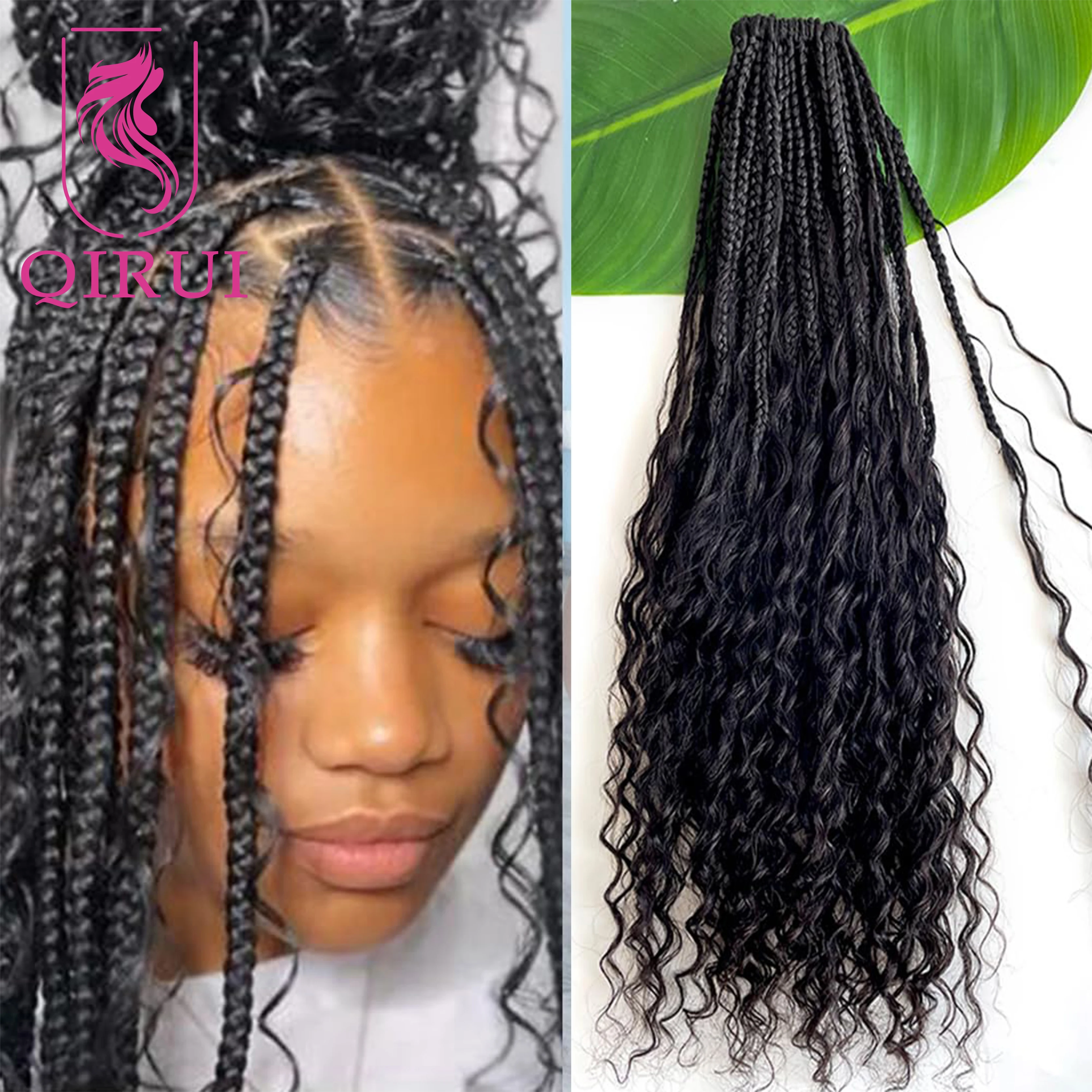 30 بوصة الشعر البشري الكروشيه بوهو صندوق الضفائر مع تجعيد الشعر البشري الاصطناعية جديلة مع تجعيد الشعر البشري تجديل وصلات شعر #1